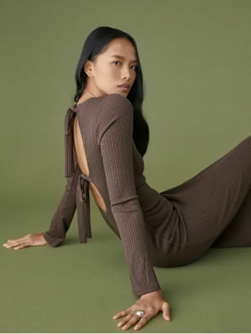 Reformation Benedict Ribbed Long-Sleeve Maxi Dress